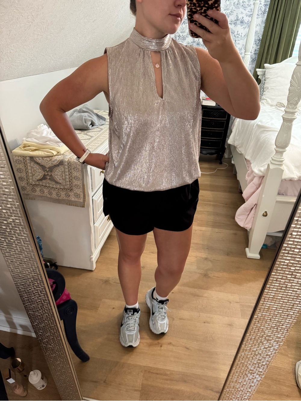 Express Shimmery Pleated Sleeveless Top - Rose Gold
